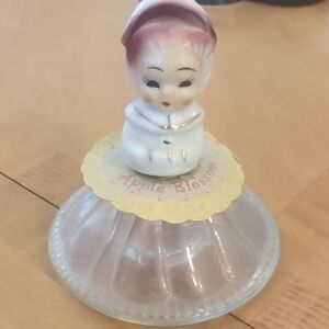 Vintage White Porcelain Apple Blossom Figurine Topper Perfume Bottle